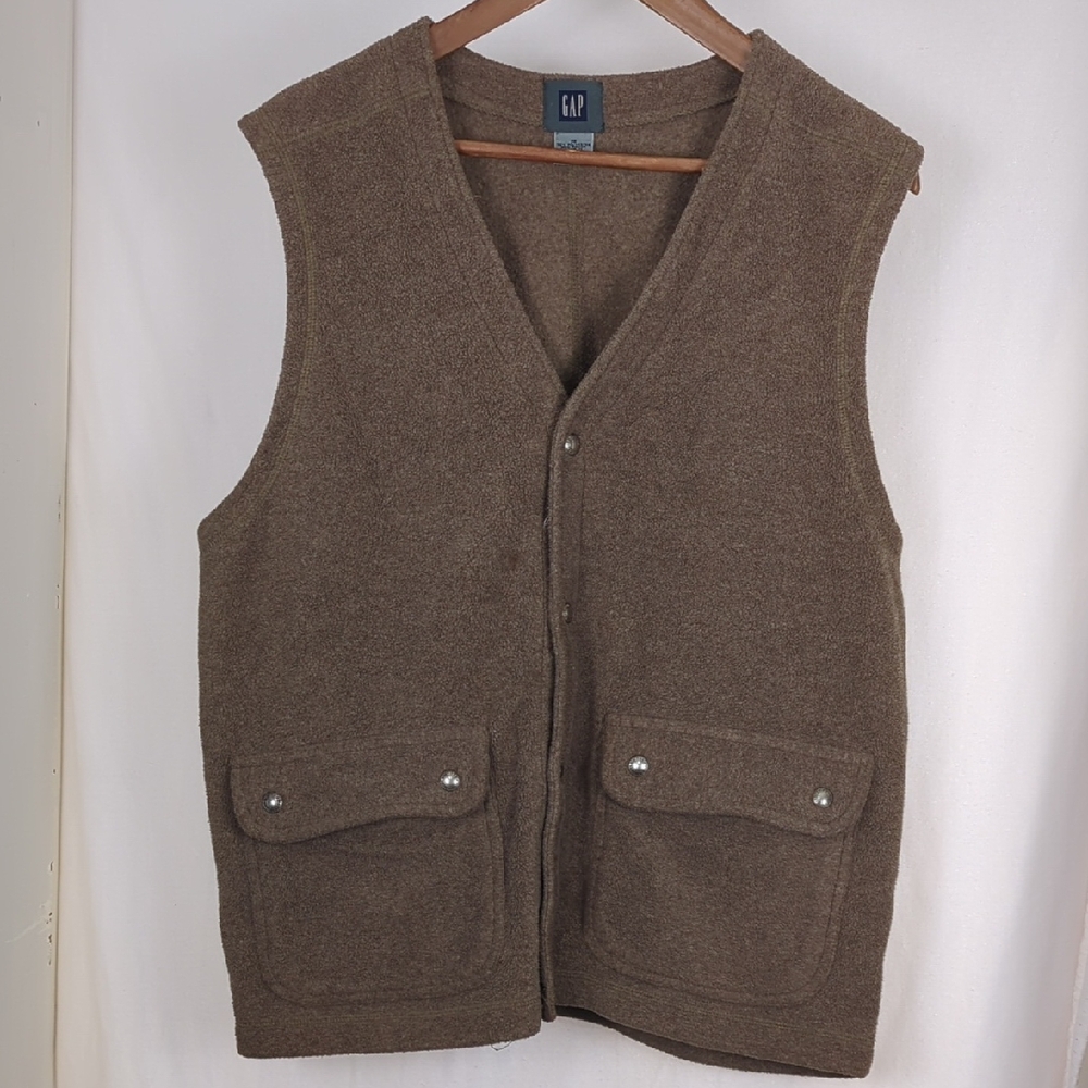 GAP Vintage 90s Adult Medium Fuzzy Brown Cargo Utility Vest